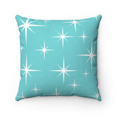 Mid Century Modern Starburst, Aqua Blue, White, Retro Home Decor Spun Polyester Square Pillow Home Decor 14" × 14"