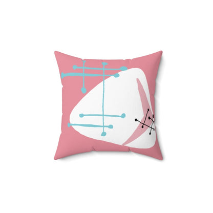 Mid Mod Retro, Pink Aqua Blue, Abstract, Boomerang Mid Century Modern, MCM, Atomic Living Pillow Cushion And INSERT Home Decor 14&quot; × 14&quot;