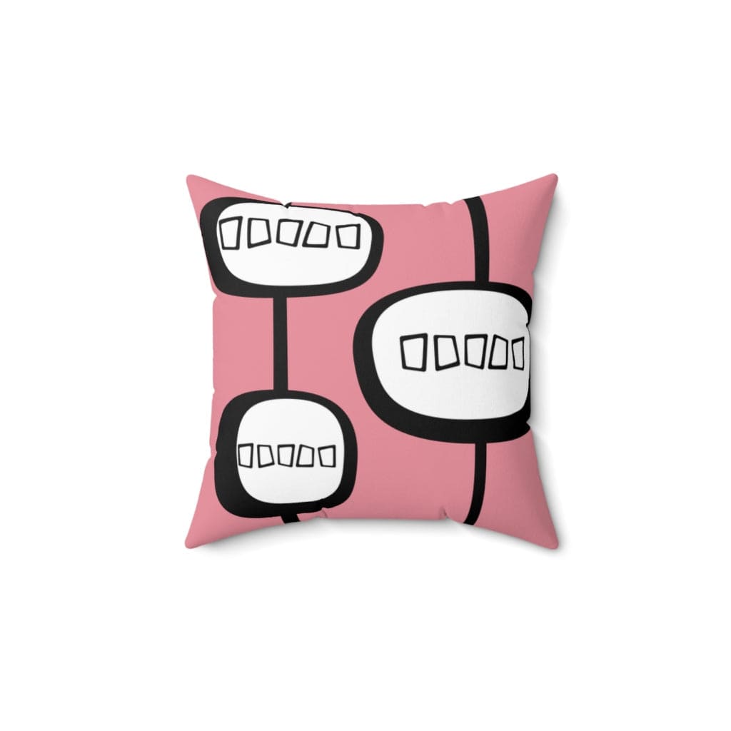 Mod, Mid Century Modern, Geometric, Pink, Retro MCM, Modernist, Minimalist Atomic Living Pillow Cushion And Insert Home Decor 14&quot; × 14&quot;