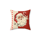 Vintage Santa Claus, Retro Christmas, Mid Century Modern Holiday, Cranberry Red, Beige, Candy Cane Stripe, Pillow And Insert Home Decor 14" × 14"