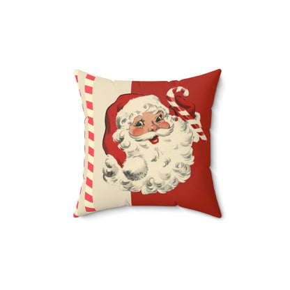 Vintage Santa Claus, Retro Christmas, Mid Century Modern Holiday, Cranberry Red, Beige, Candy Cane Stripe, Pillow And Insert Home Decor 14&quot; × 14&quot;