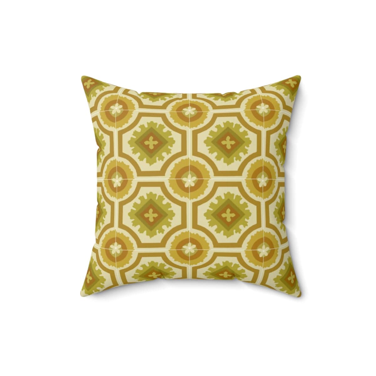 60's 70's Avocado, Verde Green, Golden Yellow, Retro, Nostalgic Linoleum Tile Pillow Insert And Cover Home Decor 16" × 16"