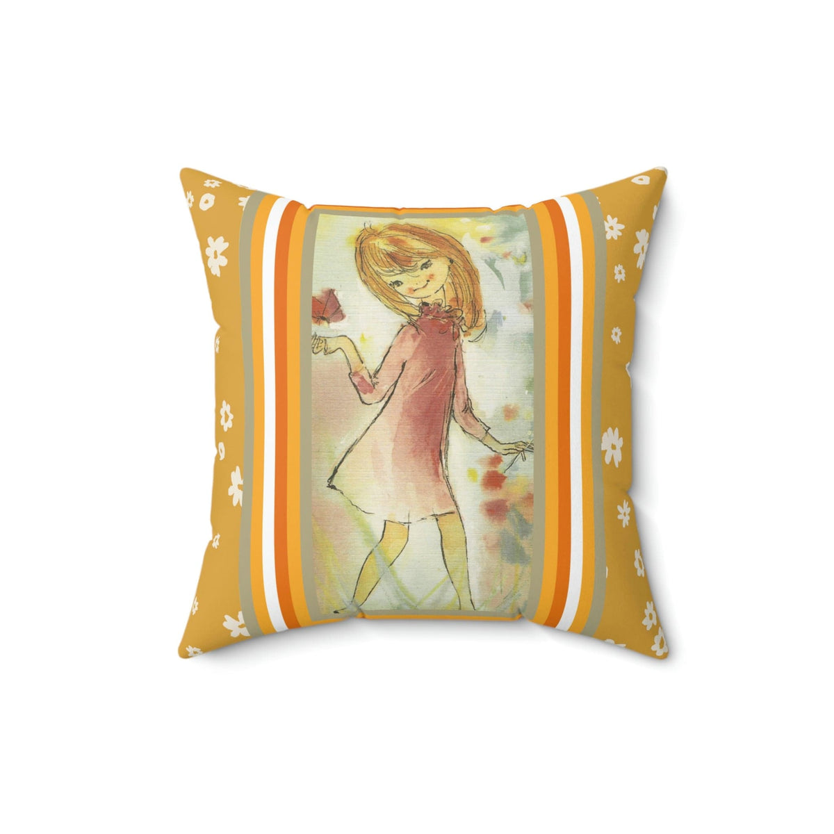 70's Flower Child, Flower Power, Groovy Daisy Sweet Girl,  Retro Pillow COVER Home Decor 16" × 16"