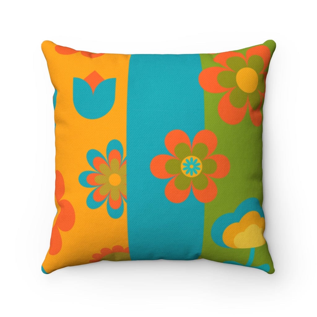 70's Groovy Flower Power, Retro Mid Mod Spun Polyester Square Pillow And Insert Home Decor 16" × 16"