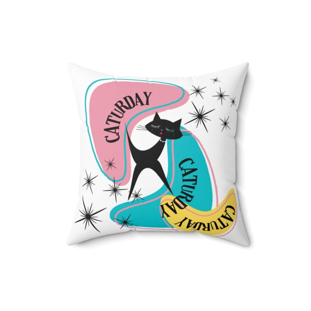 Atomic Cat Pillow, Caturday,  Mid Century Modern Boomerang, Mid Mod Retro Pillow And Insert Home Decor 16" × 16"