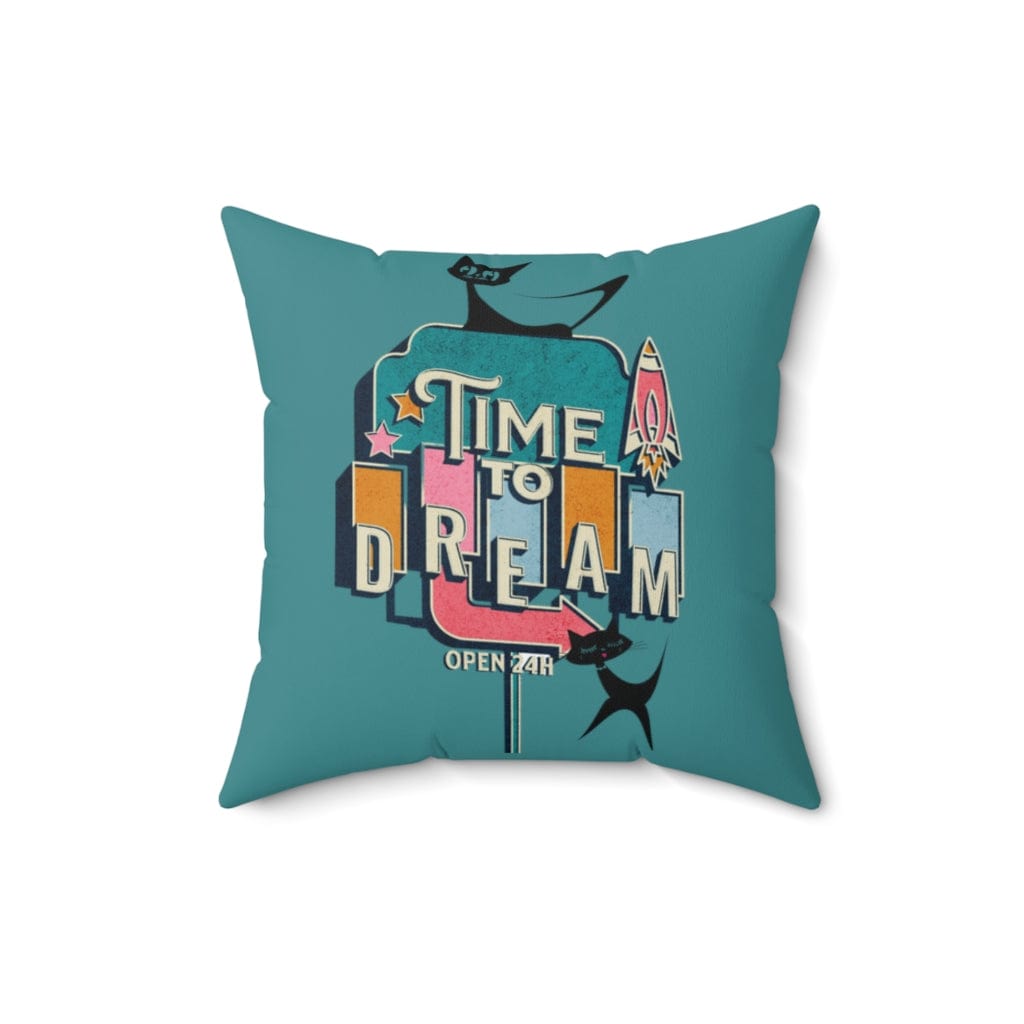 Atomic Kitty, Retro Time To Dream, Mid Mod Retro, Mid Century Modern, Turquoise, Pink, Pillow Cushion And Insert Home Decor 16&quot; × 16&quot;