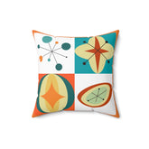 Atomic Mid Century Modern, Orange, Real, Mustard Yellow, Orange, Geometric, Groovy Abstract, Patchwork Design, Pillow And Insert Home Decor 16" × 16"