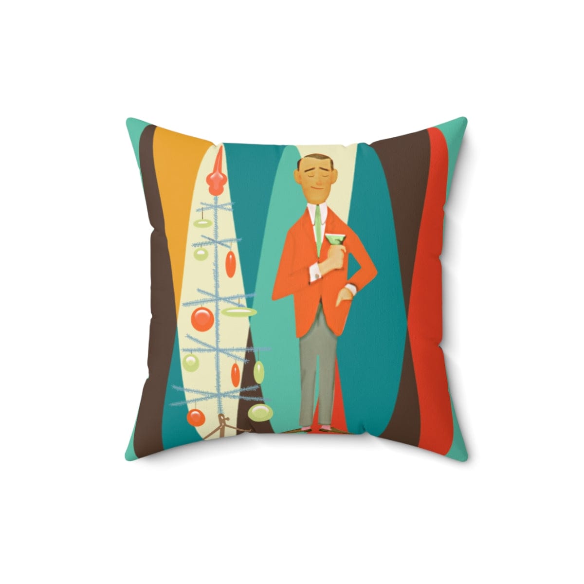 Mid Century Modern Christmas Pillow, Bachelor, Retro Man, Dad, Father, Man Cave, Gift Ideas Home Decor 16&quot; × 16&quot;