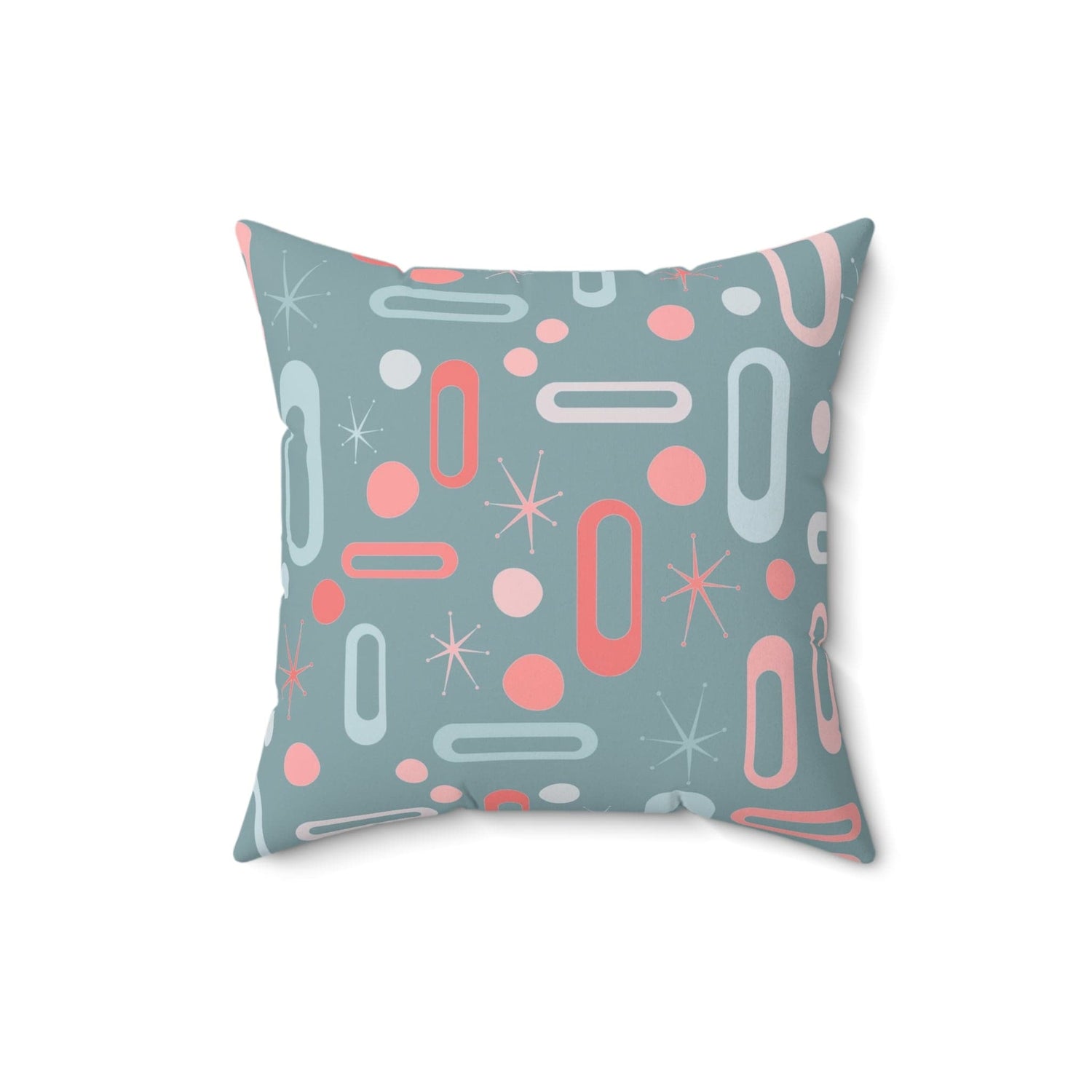 Mid Century Modern Pillow, Ice Blue, Pink, Coral, Geometric Designs, Atomic Starburst MCM Retro Home Decor Pillow And Insert Home Decor 16&quot; × 16&quot;