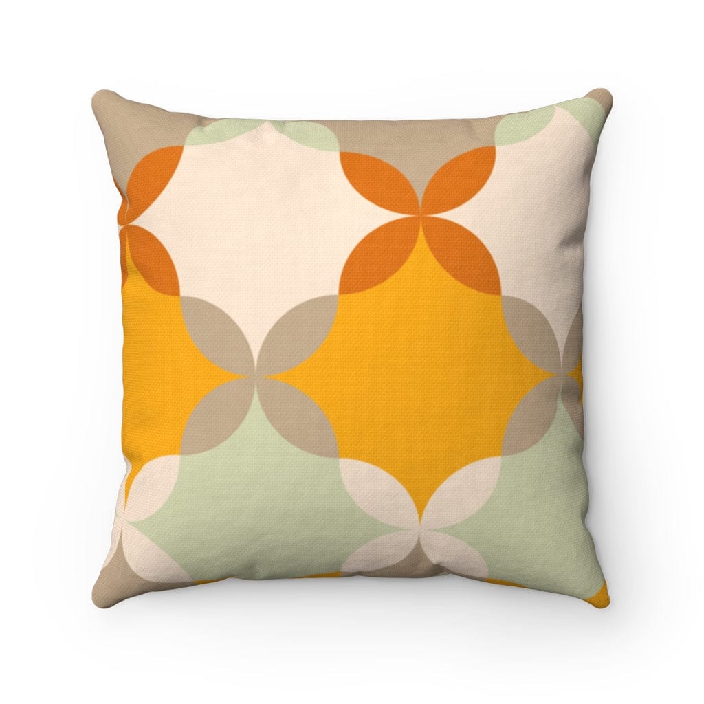 Mid Century Modern Retro Geometric Mustard Yellow, Gray, Mint Green Spun Polyester Square Pillow Home Decor 16&quot; × 16&quot;