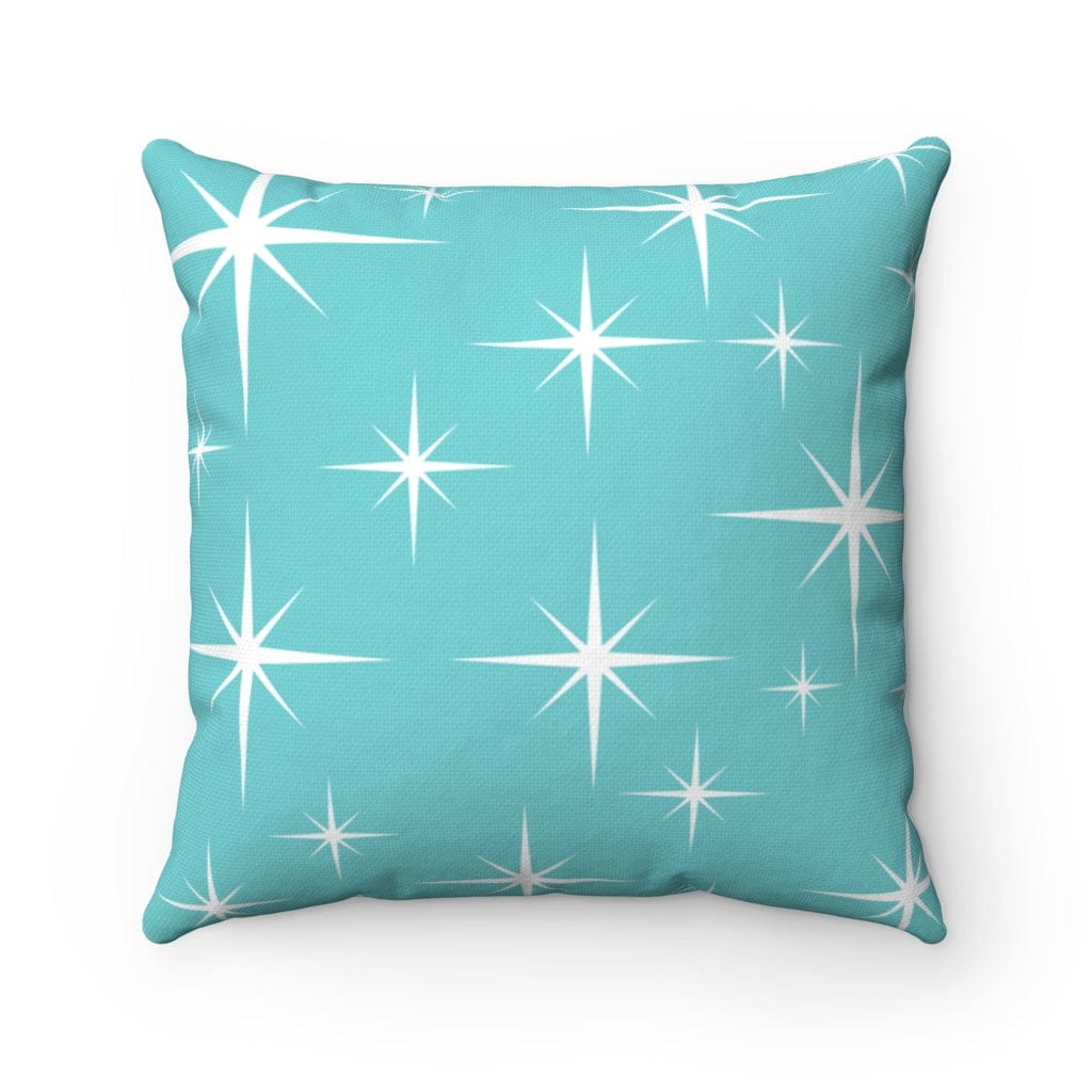 Mid Century Modern Starburst, Aqua Blue, White, Retro Home Decor Spun Polyester Square Pillow Home Decor 16&quot; × 16&quot;