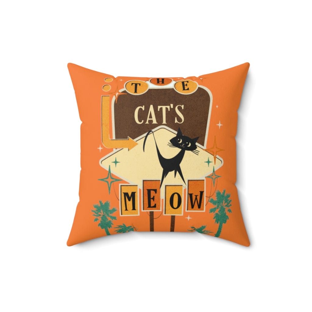 Mid Mod, Atomic Cat, Retro Orange, Brown, The Cat's Meow, Mid Century Modern MCM Pillow Cushion And Insert Home Decor 16" × 16"