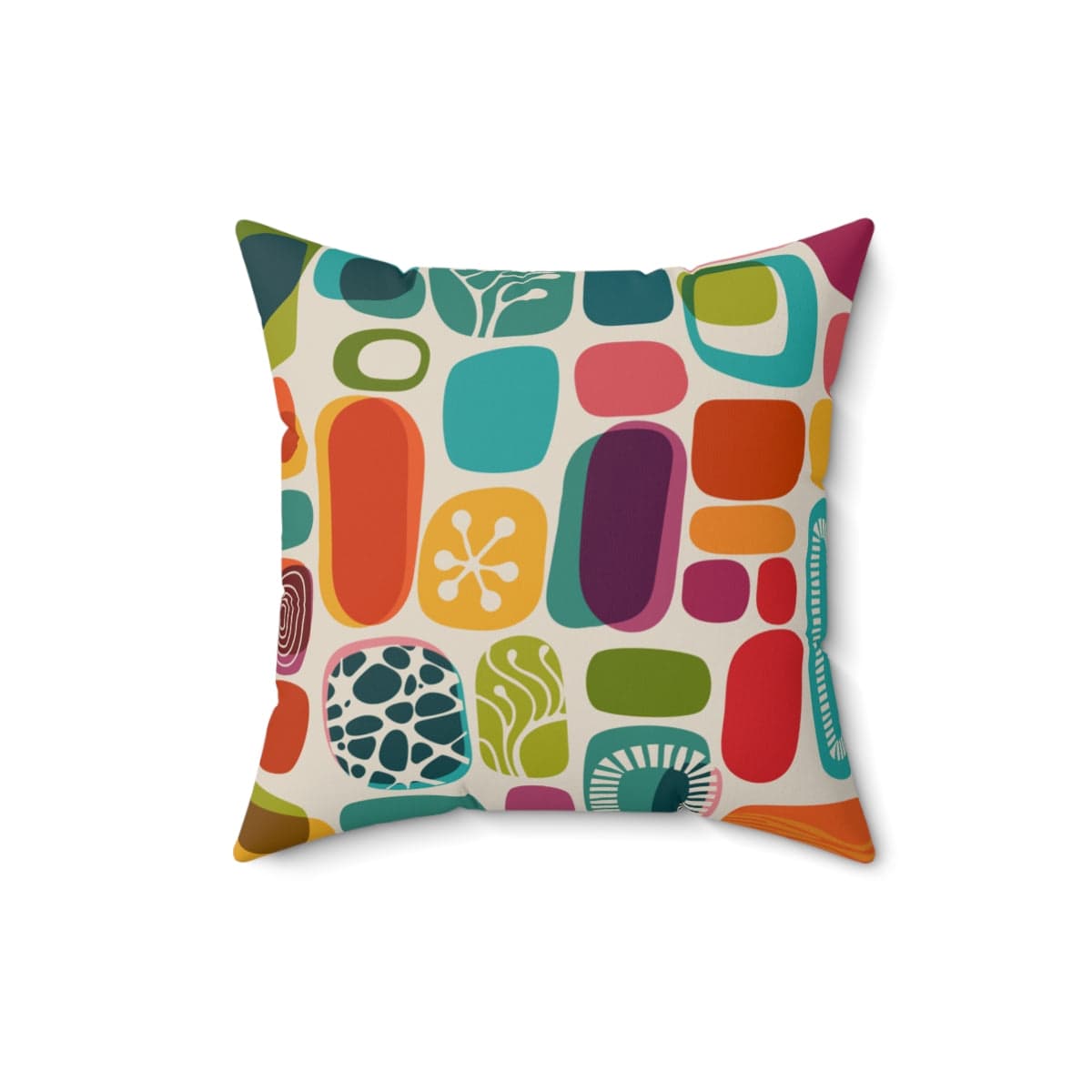 Mid Modern Abstract Geometric Retro Boho Colorful Bold MCM Home Decor Spun Polyester Square Pillow Home Decor 16&quot; × 16&quot;
