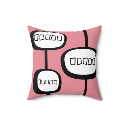 Mod, Mid Century Modern, Geometric, Pink, Retro MCM, Modernist, Minimalist Atomic Living Pillow Cushion And Insert Home Decor 16&quot; × 16&quot;