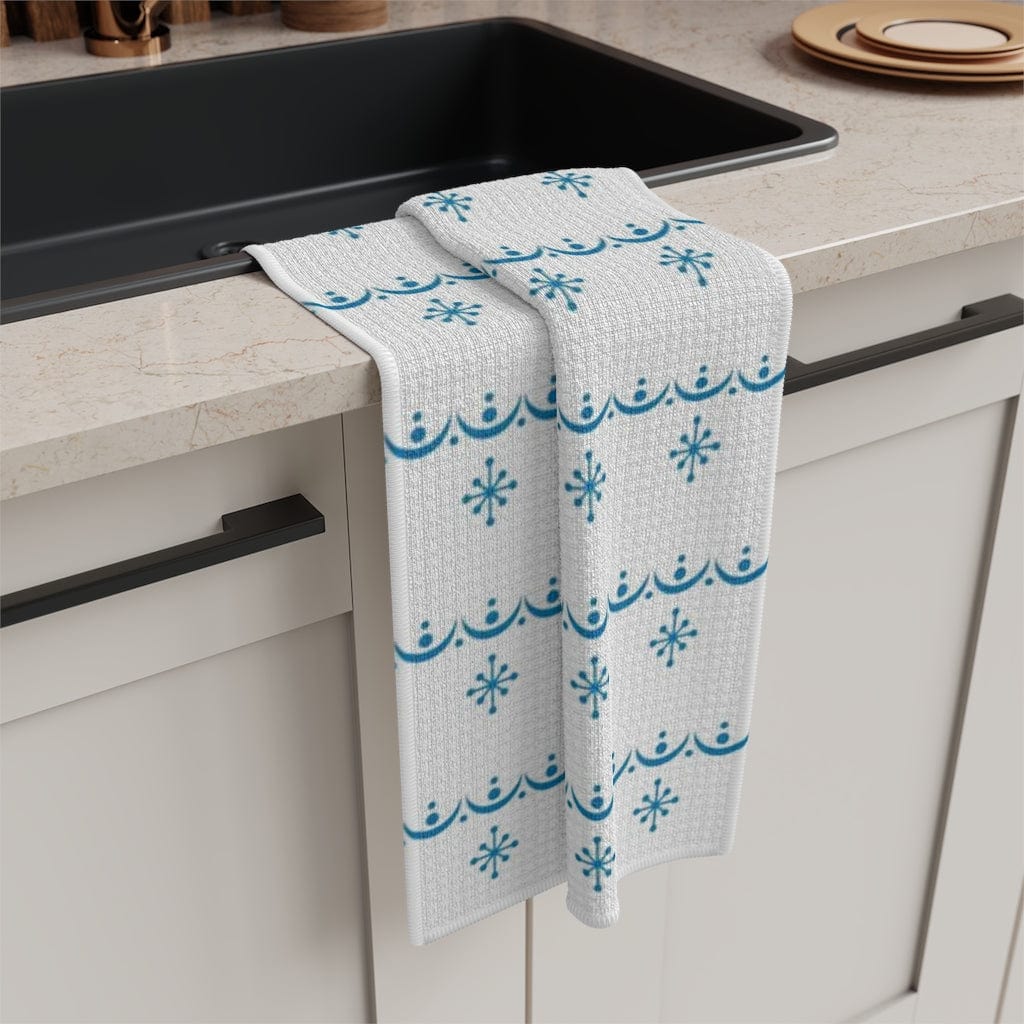 Retro Garland Snowflake, Mid Mod Blue, White, Mid Mod Pyrex Lover Collector, Soft Tea Towel Home Decor 16&