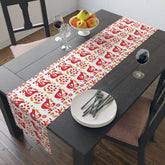 Folk Art, Circle of Friends, Red, Yellow Retro Table Runner Home Decor 16" × 72" / Cotton Twill