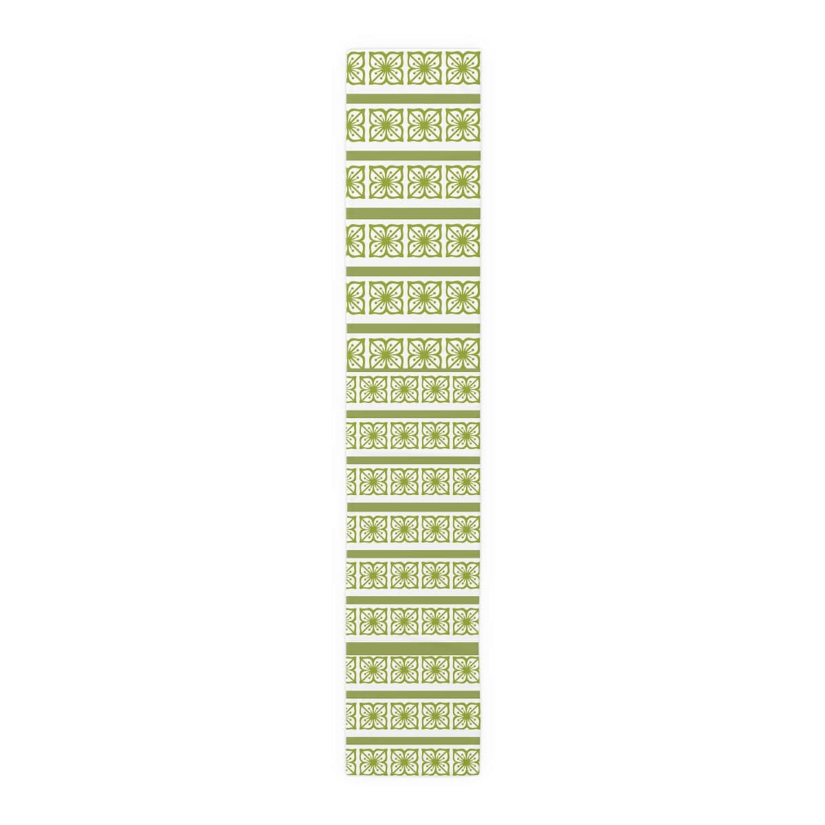 Verde Green, Scandi Block Flowers, Vintage Collector, Kitchen, Dining Room, Table Runner (Cotton, Poly) Home Decor 16&quot; × 90&quot; / Polyester