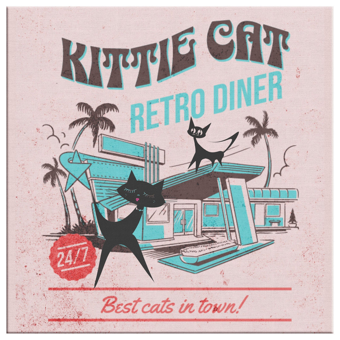 Retro Kitchen Art, Atomic Pink, Mid Mod Diner, Mod Cats, MCM Wall Art 16x16 / .75