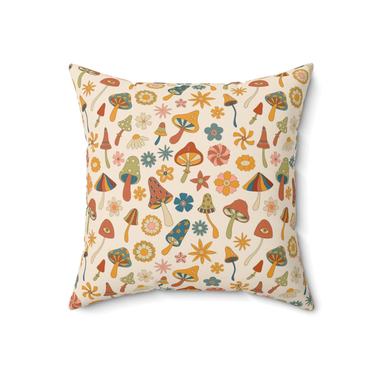 60's, 70's Vibes, Trippy, Mushroom, Groovy Flower Power Pillow And Insert Home Decor 18" × 18"