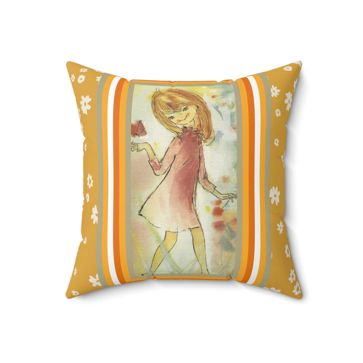 70's Flower Child, Flower Power, Groovy Daisy Sweet Girl,  Retro Pillow COVER Home Decor 18" × 18"
