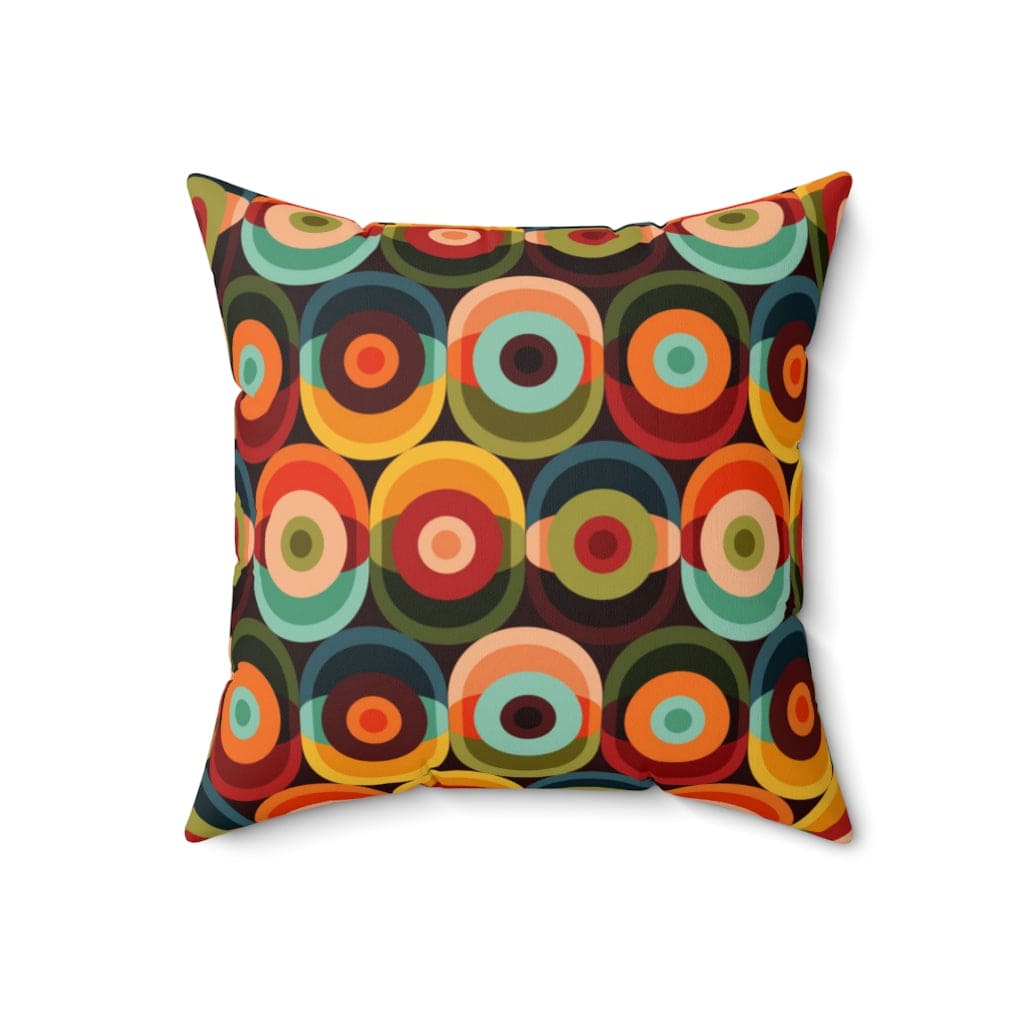 70's Retro, Groovy Vibe, Brown, Orange, Yellow, Green, Brown, Aqua, Teal, Hippie Style, Custom Pillow Cushion And Insert Home Decor 18" × 18"