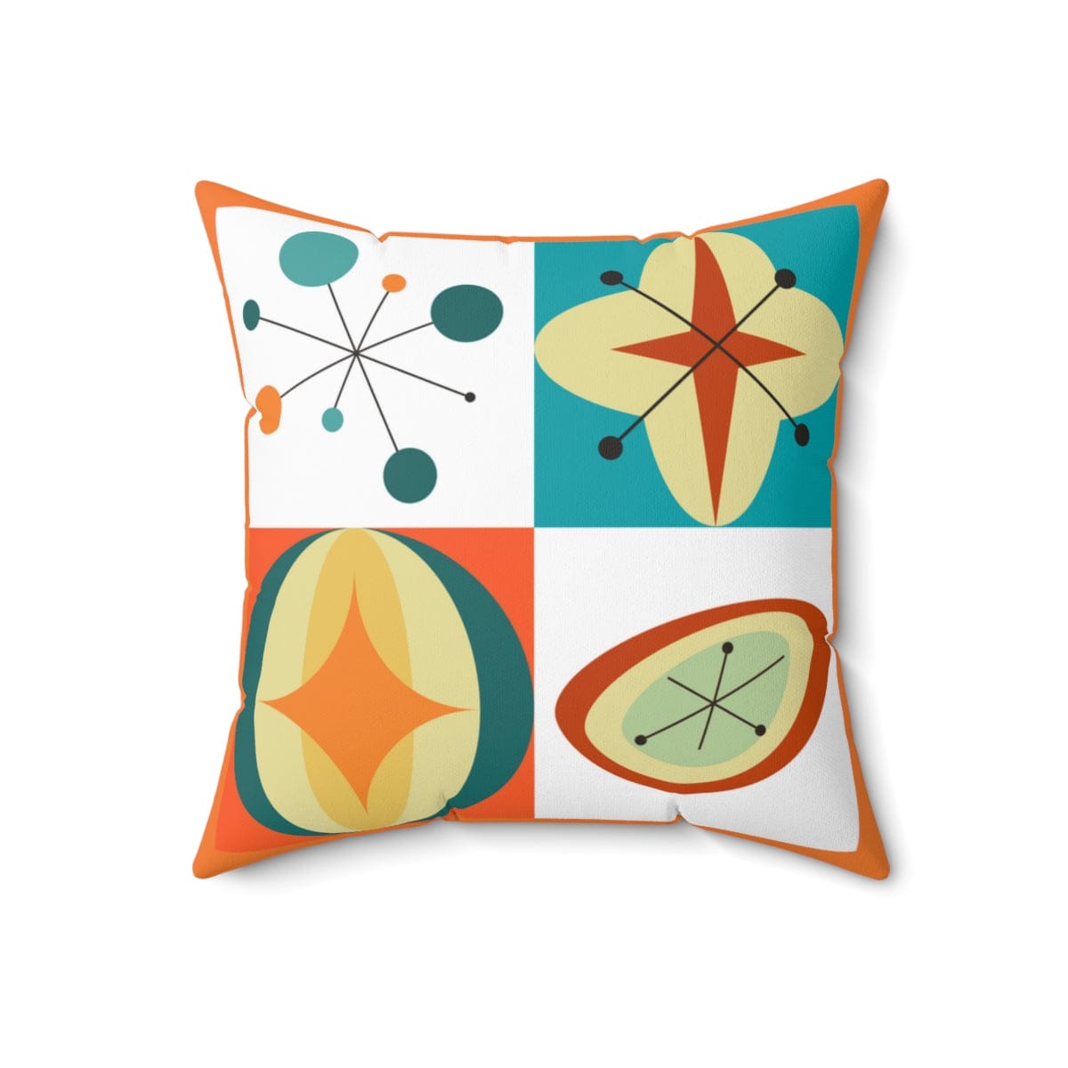 Atomic Mid Century Modern, Orange, Real, Mustard Yellow, Orange, Geometric, Groovy Abstract, Patchwork Design, Pillow And Insert Home Decor 18&quot; × 18&quot;