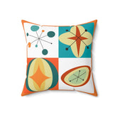 Atomic Mid Century Modern, Orange, Real, Mustard Yellow, Orange, Geometric, Groovy Abstract, Patchwork Design, Pillow And Insert Home Decor 18" × 18"