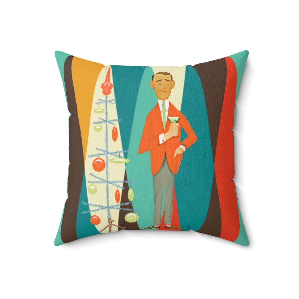 Mid Century Modern Christmas Pillow, Bachelor, Retro Man, Dad, Father, Man Cave, Gift Ideas Home Decor 18&quot; × 18&quot;