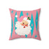 Mid Century Modern Christmas Smiling Vintage Santa, Pink, Aqua Blue Pillow And Insert Home Decor 18" × 18"
