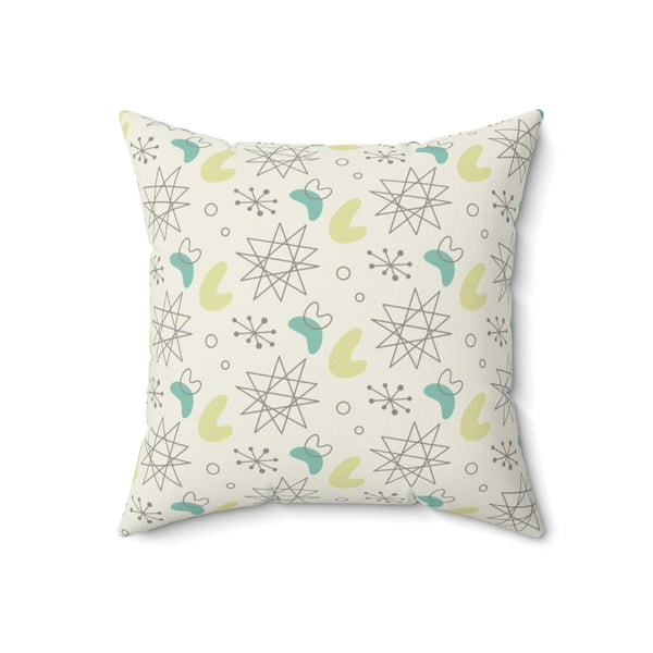 Mid Century Modern, Futuristic, Atomic Home Living, Retro, Boomerang, Creamy White, Green,Yellow, Gray MCM Pillow And Insert