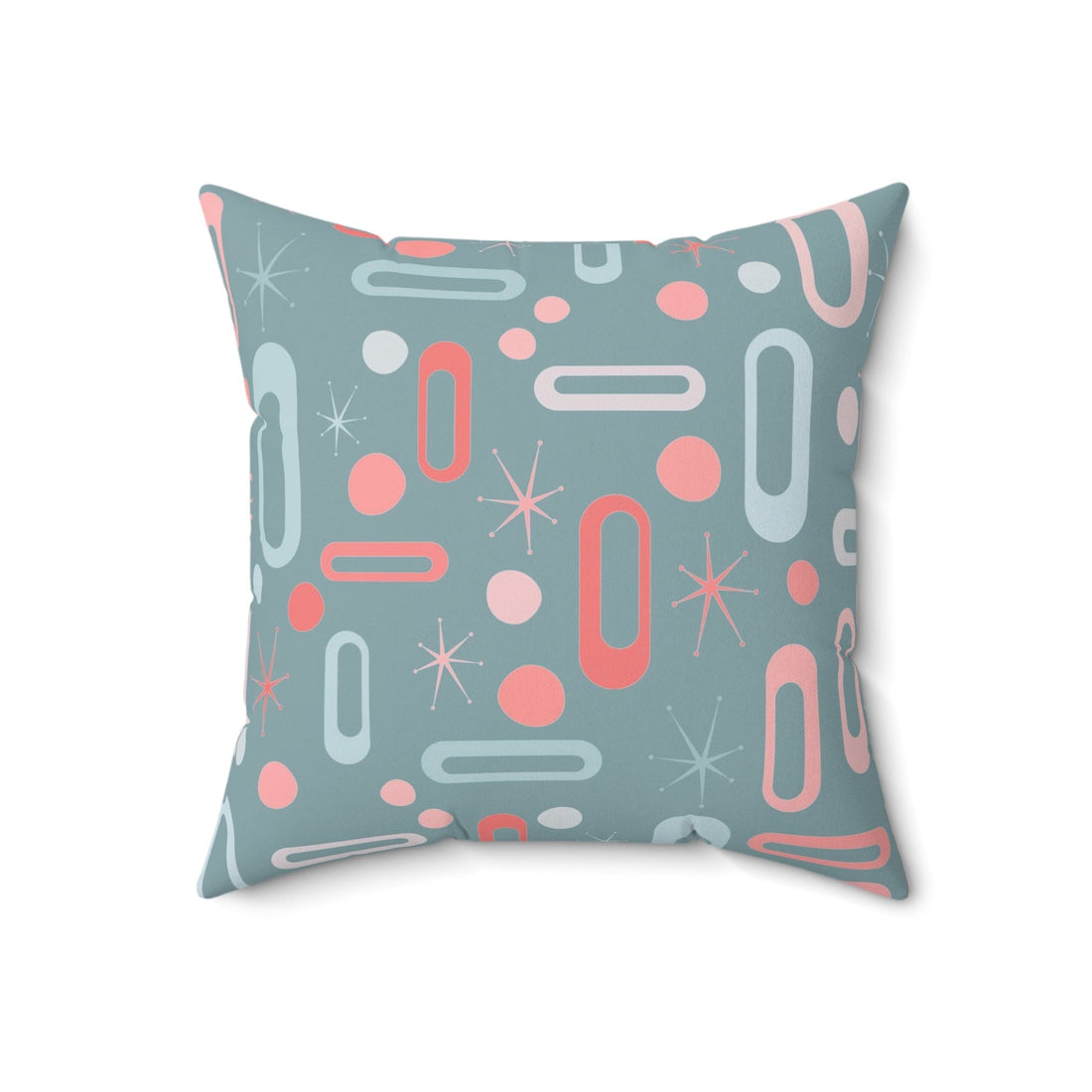 Mid Century Modern Pillow, Ice Blue, Pink, Coral, Geometric Designs, Atomic Starburst MCM Retro Home Decor Pillow And Insert Home Decor 18&quot; × 18&quot;
