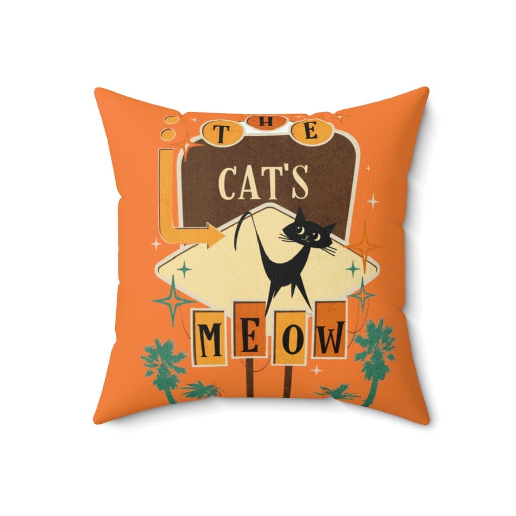 Mid Mod, Atomic Cat, Retro Orange, Brown, The Cat's Meow, Mid Century Modern MCM Pillow Cushion And Insert Home Decor 18" × 18"