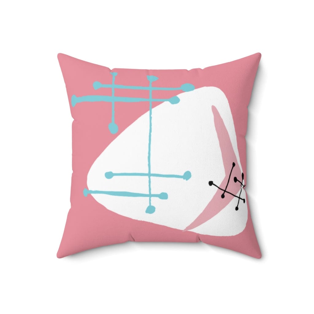 Mid Mod Retro, Pink Aqua Blue, Abstract, Boomerang Mid Century Modern, MCM, Atomic Living Pillow Cushion And INSERT Home Decor 18&quot; × 18&quot;
