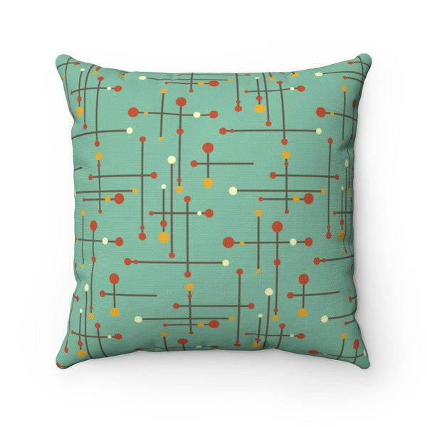 Mint Green Mustard Yellow and hints of Burnt Orange Spun Polyester Square Pillow