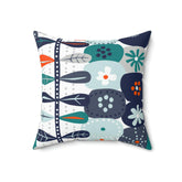 Scandinavian Modern Danish, Hygge Nordic, Mod Flower, Blue, Teal, Orange, Mist Blue, Geometric Flower, Pillow And Insert Home Decor 18" × 18"