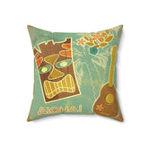 Tiki Aloha, Banjo, Tropical Retro Mint Green, Pink Mid Mod Pillow Cushion And Insert Home Decor 18" × 18"