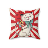 Vintage Valentine Card, Retro White Cat, All My Love Pillow Case ONLY Home Decor 18" × 18"