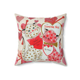 Vintage Valentine,  KIttie Cat, Love, Be My Valentine, Hearts, Aged, Kitschy Cute, Valentine Pillow And Insert Home Decor 18" × 18"