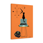 Atomic Black Cat Retro Orange Mid Century Modern Record Player MCM Home Scene Canvas Gallery Wrap Canvas Wall Art 18″ × 24″ / Premium Gallery Wraps (1.25″) Mid Century Modern Gal