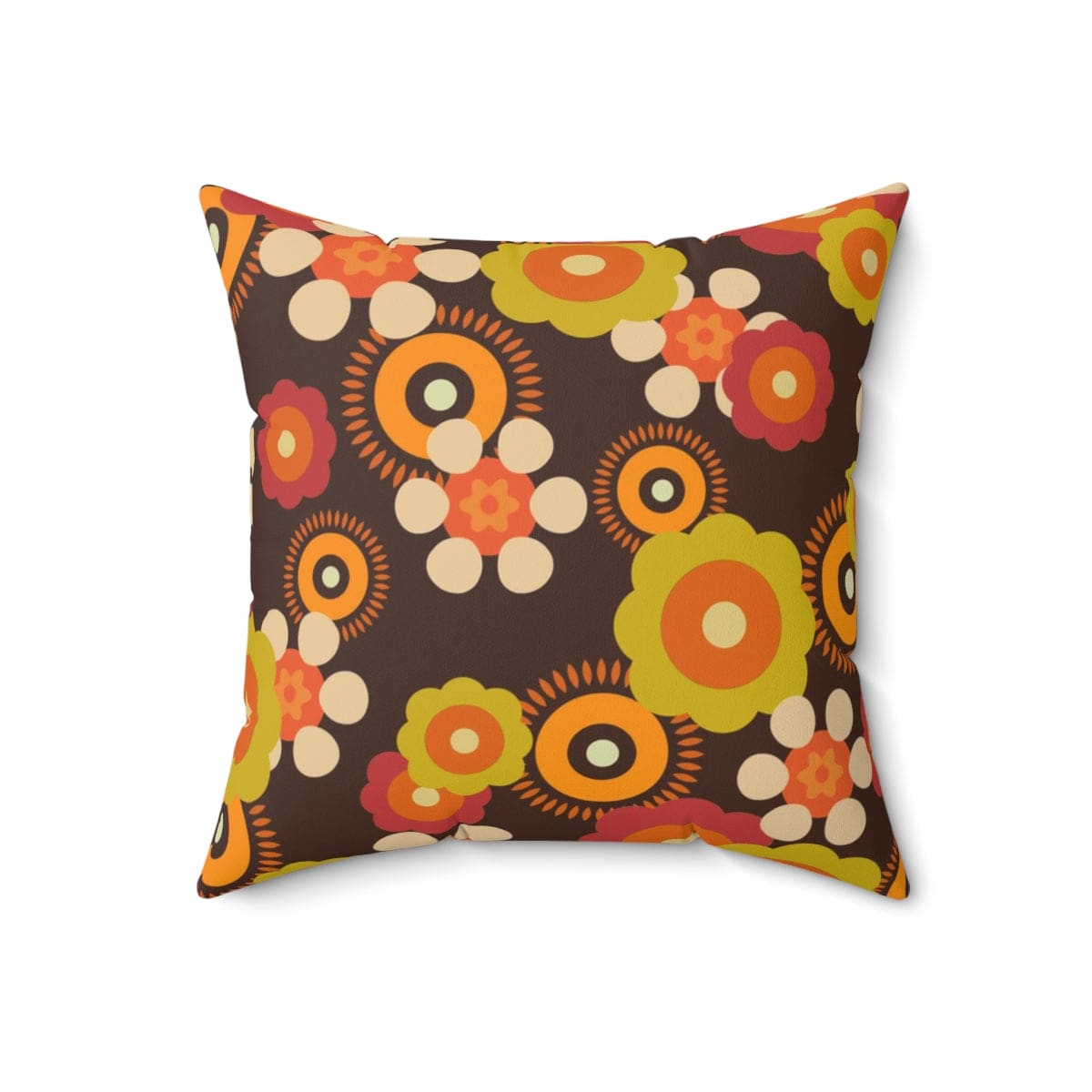 1960's, 1970's Groovy Flower Power, Hipster, Hippie Chic Mod Daisy Brown, Orange, Green Retro Throw Pillow And Insert Home Decor