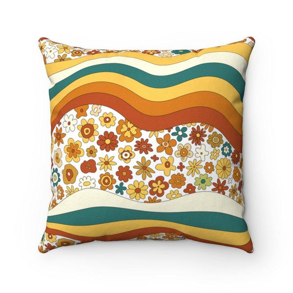 Retro Pillow, Geometric, 1970's Groovy, Green, Pink, Flower Power, Hippie, Baby, Toddler, Teen Adult Spun Polyester Square Pillow