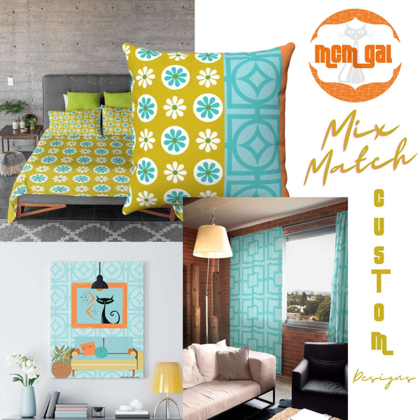 1970's Modern Daisy Retro Floral Flower White, Turquoise Blue, Lime Green Mid Century MCM Home Microfiber Duvet Cover