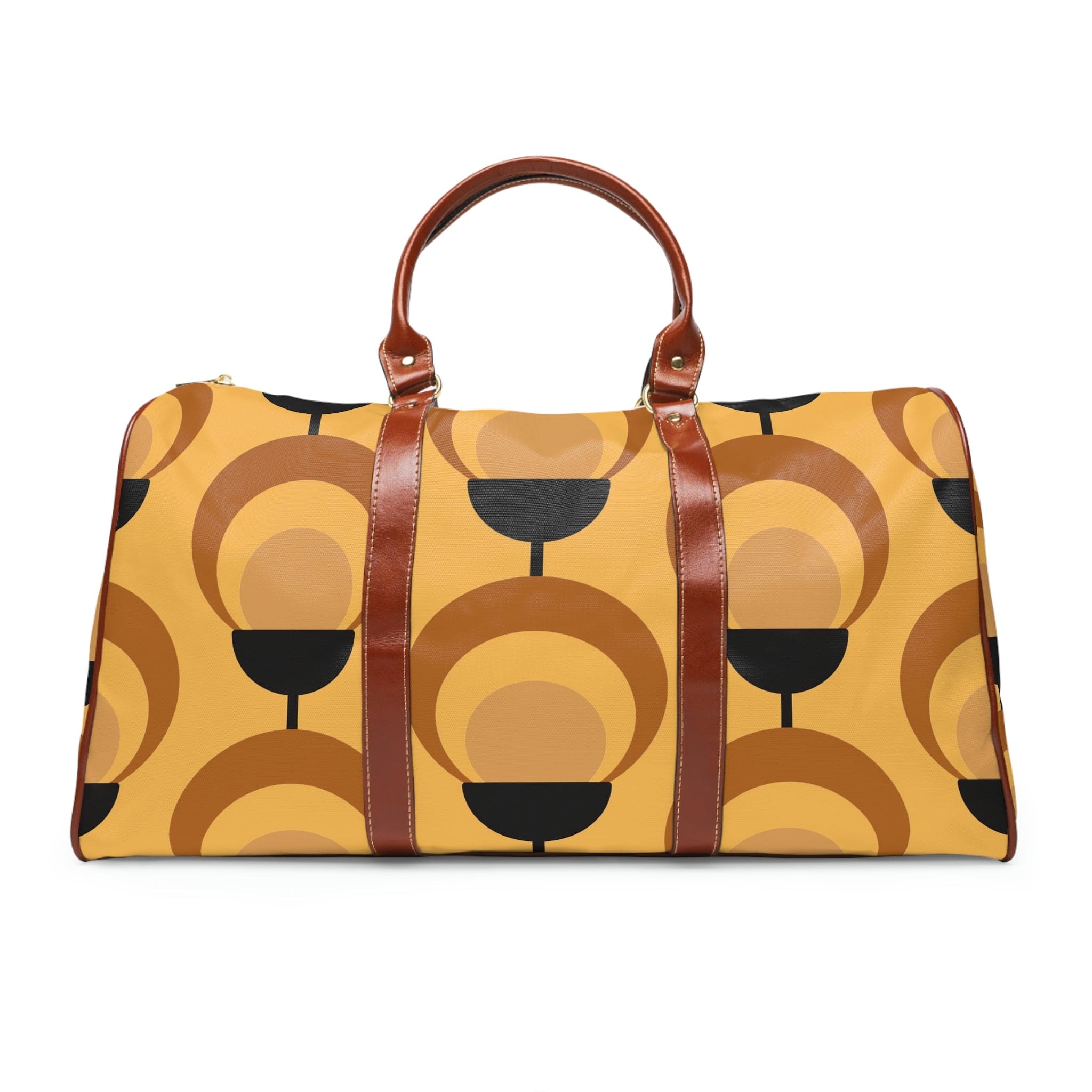 Mid Century Modern Travel Bag Golden Yellow, Black, Tan, Scandinavian Flower Retro Waterproof Travel Bag Bags 20&quot; x 12&quot; / Brown