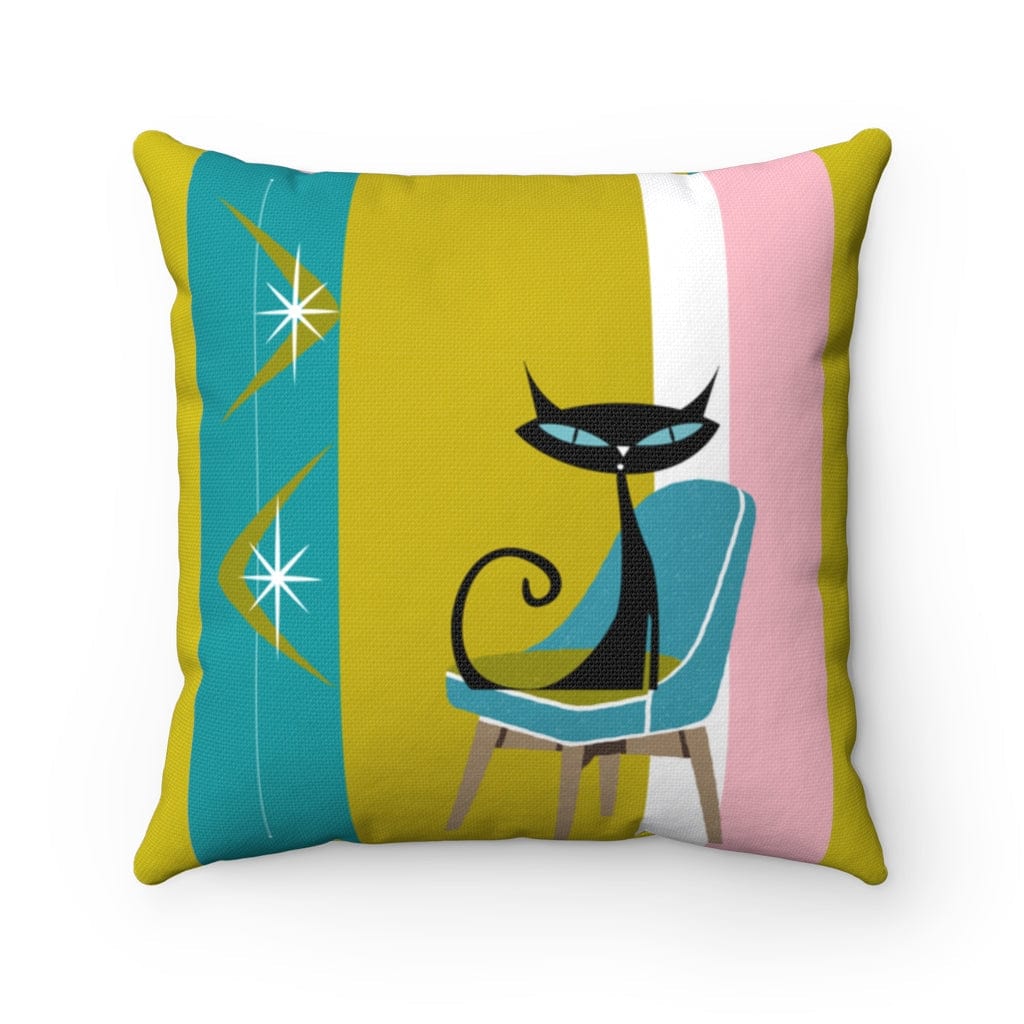 Atomic Cat Boomerang Green, Teal, Pink, White Retro 60's 70's Spun Polyester Square Pillow Home Decor 20" × 20"