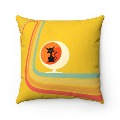 Atomic Cat, Canary Yellow, Rainbow, Mid Century Modern Egg Chair Rainbow, Mid Mod, MCM Groovy Home Decor Throw Pillow Home Decor 20&quot; × 20&quot;