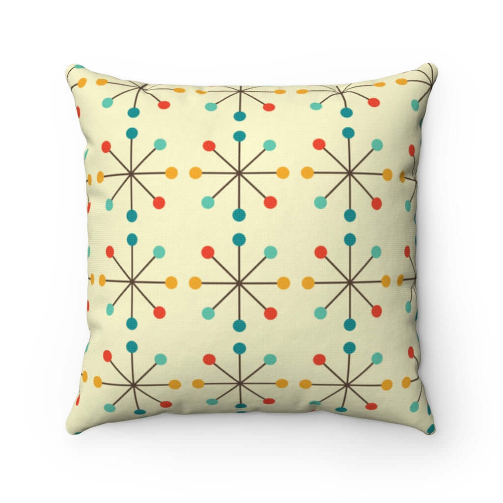 Mid Century Modern 1950's Retro Clock Starburst MCM Mod Spun Polyester Square Pillow Pillows and Covers 20" × 20"