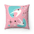 Mid Century Modern Atomic Pink, Boomerang, Aqua Blue, White, Starburst MCM Mid Mod Spun Polyester Square Pillow Home Decor 20" × 20"