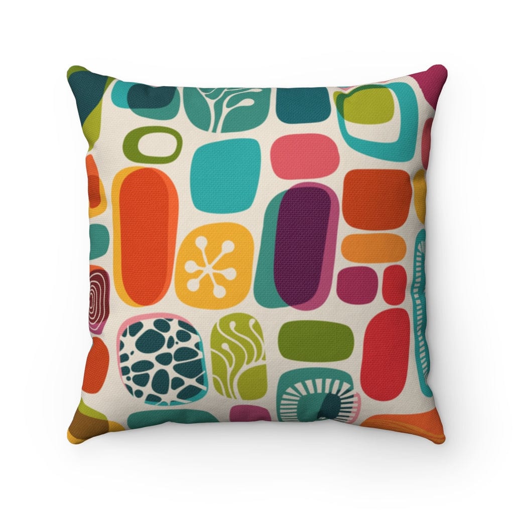 Mid Modern Abstract Geometric Retro Boho Colorful Bold MCM Home Decor Spun Polyester Square Pillow Home Decor 20&quot; × 20&quot;