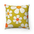 Retro Happy Face Bright Green, Orange Mod Daisy 70s Home Decor Spun Polyester Square Pillow Home Decor 20" × 20"