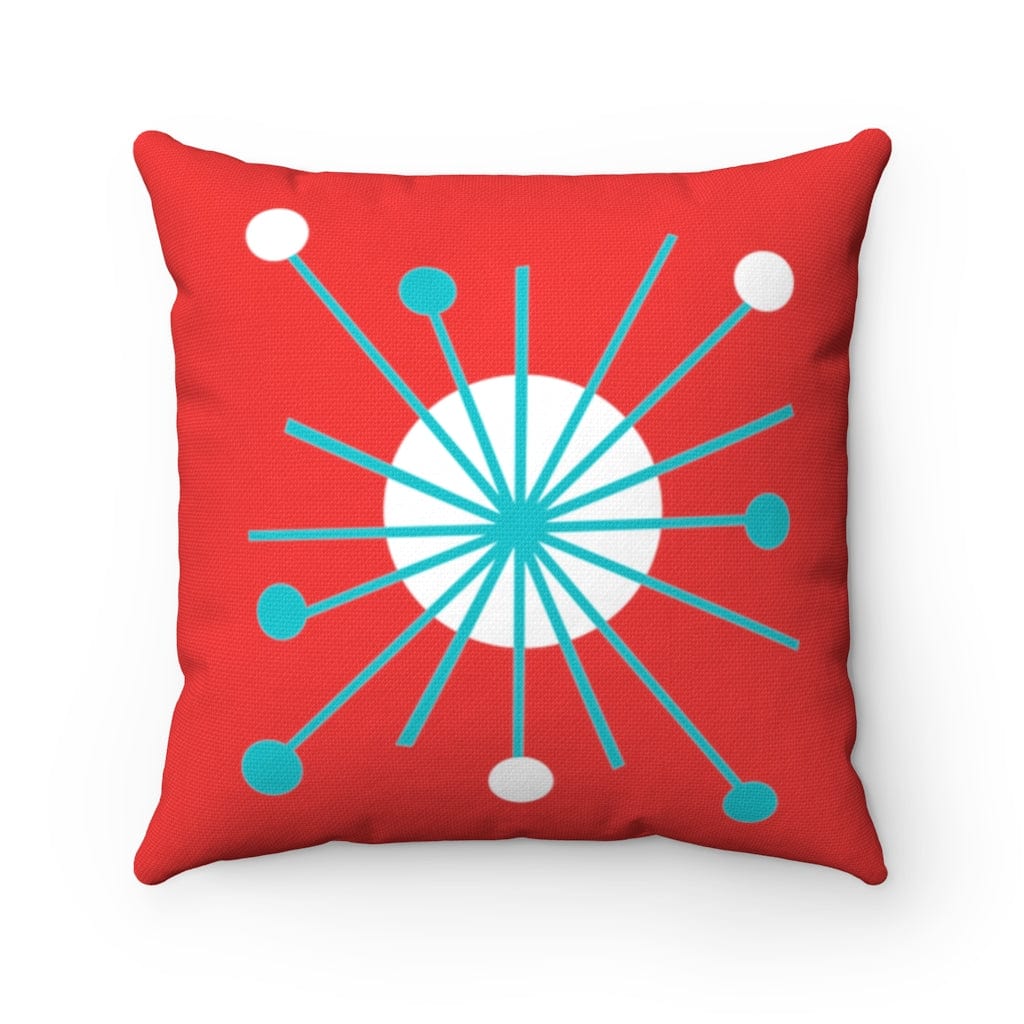 Retro Pillow Atomic Astro Star Burst Red, Aqua, White Mid Century Modern Square Pillow And Insert Home Decor 20&quot; × 20&quot;